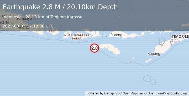 Earthquake Sumbawa Region, Indonesia (2.8 M) (2025-03-03 17:19:08 UTC)