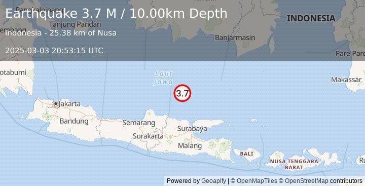 Earthquake Java Sea (3.7 M) (2025-03-03 20:53:15 UTC)