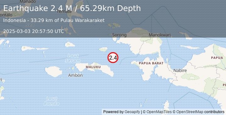 Earthquake Seram, Indonesia (2.4 M) (2025-03-03 20:57:50 UTC)