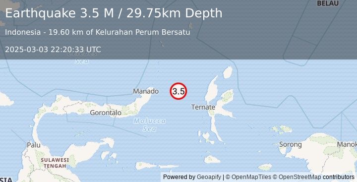 Earthquake Minahassa Peninsula, Sulawesi (2.7 M) (2025-03-03 22:19:58 UTC)