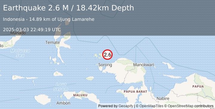 Earthquake West Papua Region, Indonesia (2.6 M) (2025-03-03 22:49:19 UTC)