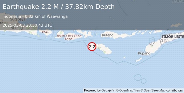 Earthquake Sumba Region, Indonesia (2.2 M) (2025-03-03 23:30:43 UTC)