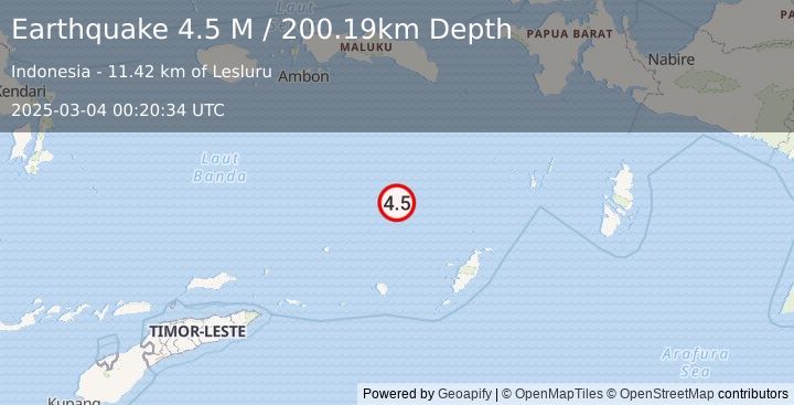 Earthquake Banda Sea (4.5 M) (2025-03-04 00:20:34 UTC)