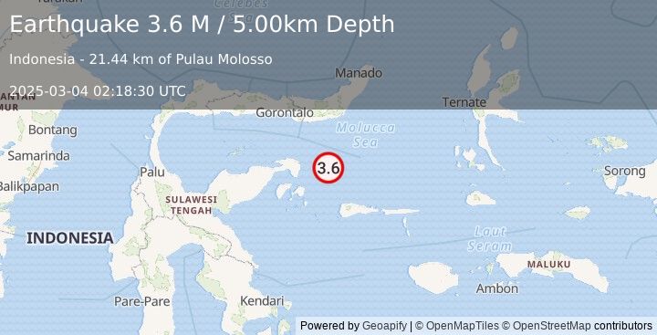 Earthquake Southern Molucca Sea (3.6 M) (2025-03-04 02:18:30 UTC)