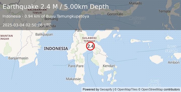 Earthquake Sulawesi, Indonesia (2.4 M) (2025-03-04 02:50:06 UTC)