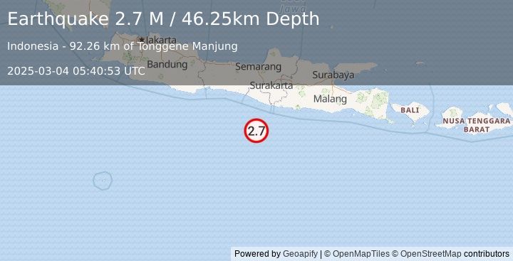 Earthquake Java, Indonesia (2.7 M) (2025-03-04 05:40:53 UTC)