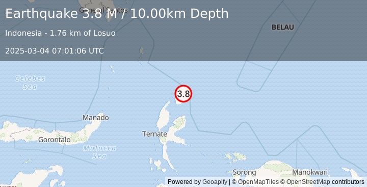 Earthquake Halmahera, Indonesia (3.8 M) (2025-03-04 07:01:06 UTC)