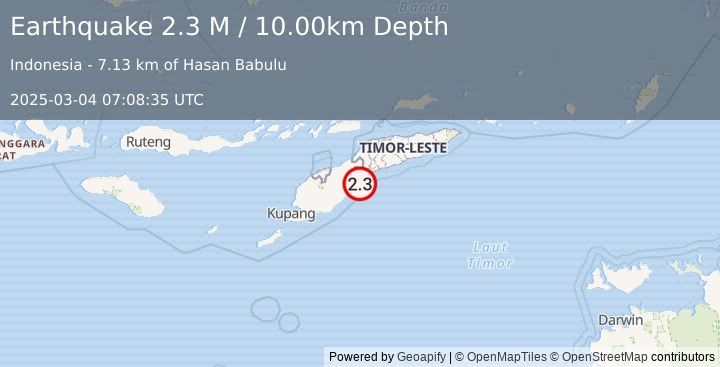 Earthquake Timor Region (2.3 M) (2025-03-04 07:08:35 UTC)