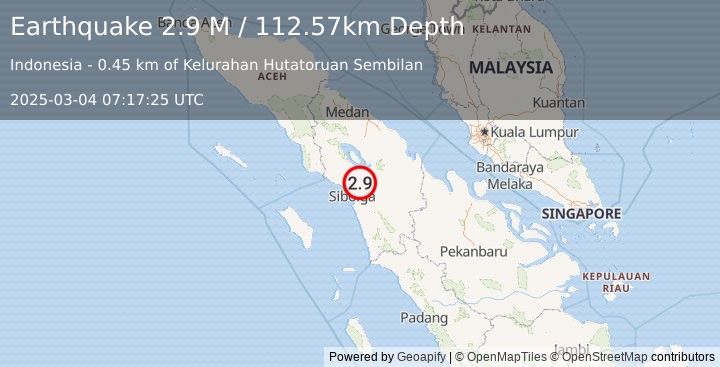 Earthquake Northern Sumatra, Indonesia (2.9 M) (2025-03-04 07:17:25 UTC)