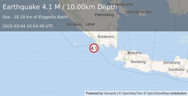 Earthquake Southern Sumatra, Indonesia (4.1 M) (2025-03-04 10:54:48 UTC)