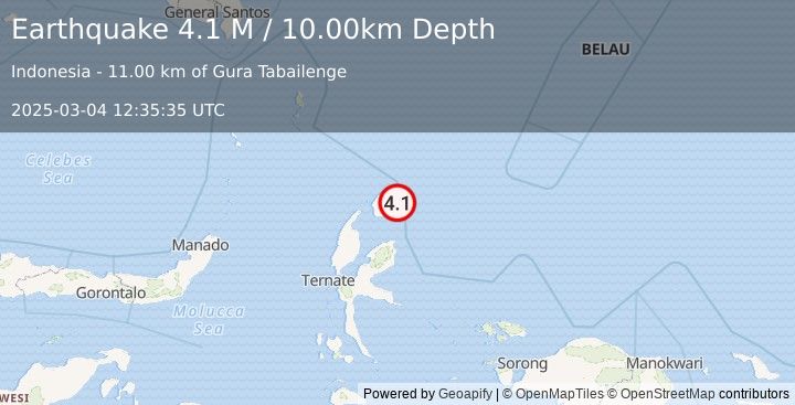 Earthquake Halmahera, Indonesia (4.1 M) (2025-03-04 12:35:35 UTC)