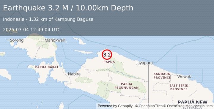 Earthquake Near North Coast of West Papua (3.2 M) (2025-03-04 12:49:04 UTC)