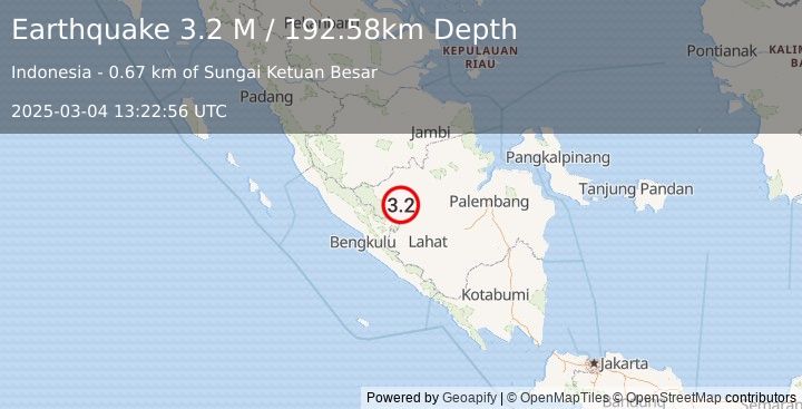 Earthquake Southern Sumatra, Indonesia (3.2 M) (2025-03-04 13:22:56 UTC)