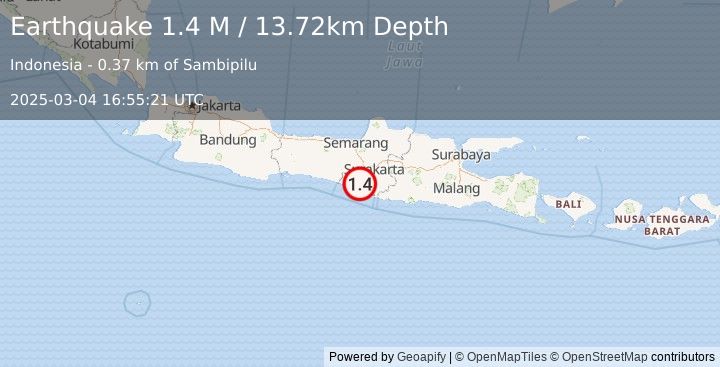 Earthquake Java, Indonesia (1.4 M) (2025-03-04 16:55:21 UTC)