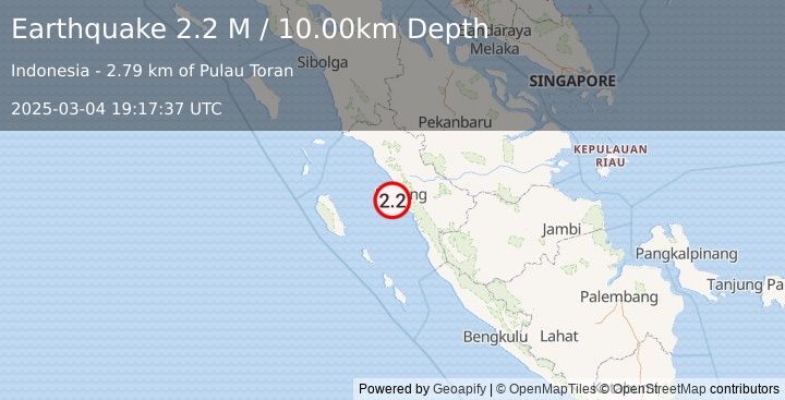 Earthquake Southern Sumatra, Indonesia (2.2 M) (2025-03-04 19:17:37 UTC)