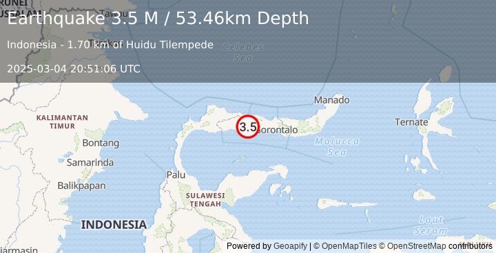 Earthquake Minahassa Peninsula, Sulawesi (3.5 M) (2025-03-04 20:51:06 UTC)