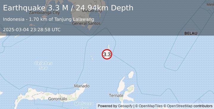 Earthquake Talaud Islands, Indonesia (3.3 M) (2025-03-04 23:28:58 UTC)