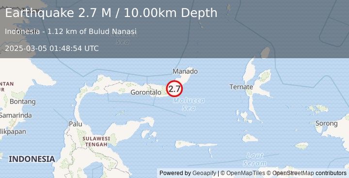 Earthquake Minahassa Peninsula, Sulawesi (2.7 M) (2025-03-05 01:48:54 UTC)