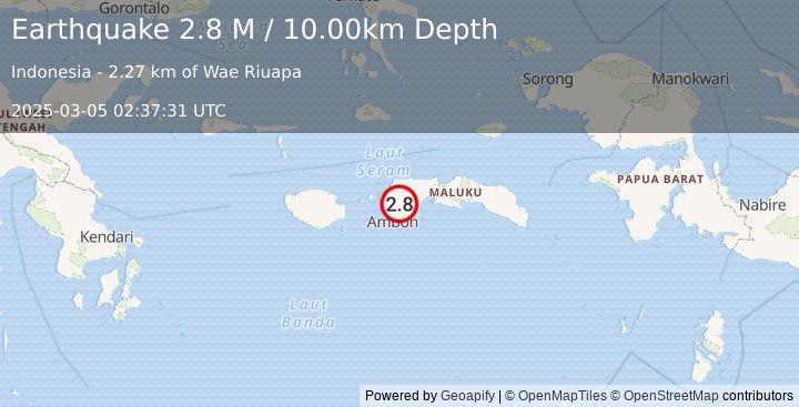 Earthquake Seram, Indonesia (2.8 M) (2025-03-05 02:37:31 UTC)