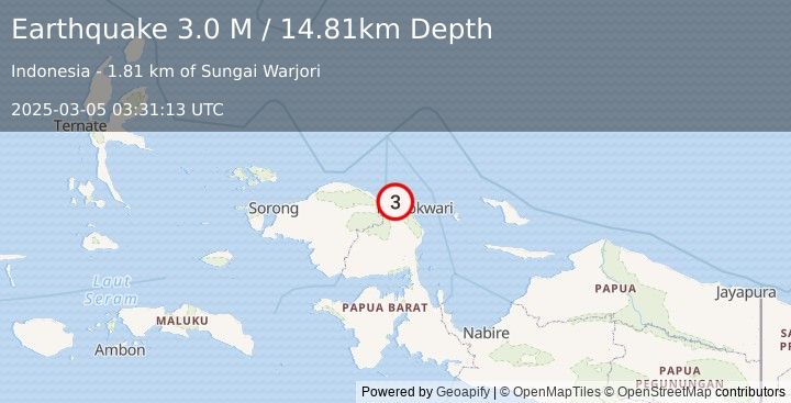 Earthquake West Papua Region, Indonesia (3.0 M) (2025-03-05 03:31:13 UTC)