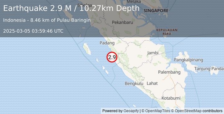 Earthquake Southern Sumatra, Indonesia (2.9 M) (2025-03-05 03:59:46 UTC)