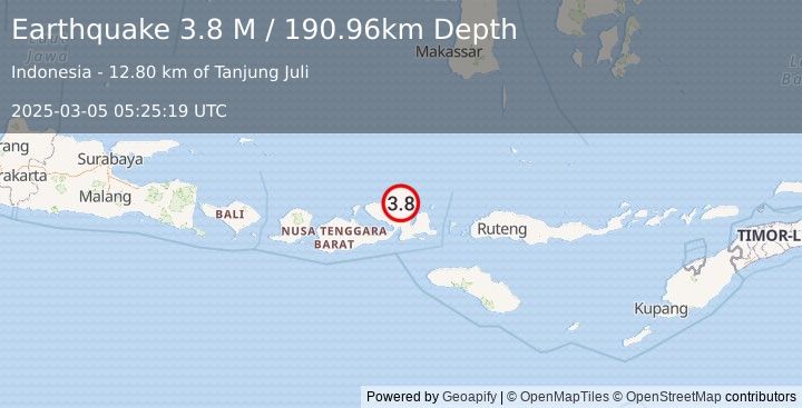 Earthquake Sumbawa Region, Indonesia (3.8 M) (2025-03-05 05:25:19 UTC)