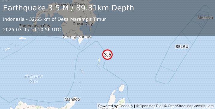 Earthquake Talaud Islands, Indonesia (3.5 M) (2025-03-05 10:10:56 UTC)