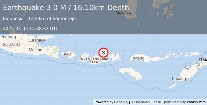 Earthquake Sumbawa Region, Indonesia (3.0 M) (2025-03-05 12:38:37 UTC)