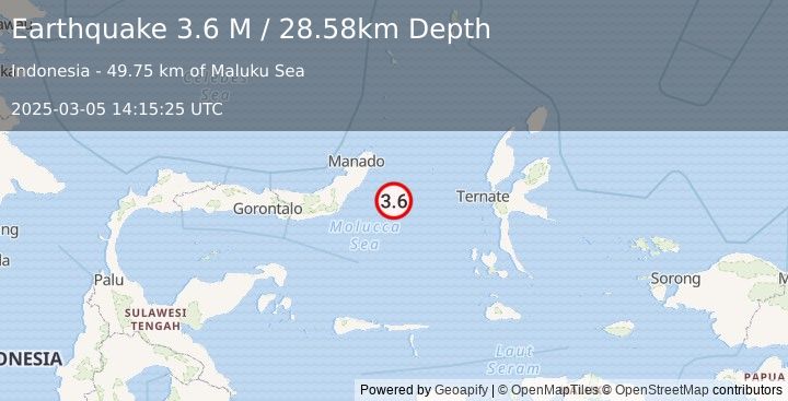 Earthquake Northern Molucca Sea (3.6 M) (2025-03-05 14:15:25 UTC)