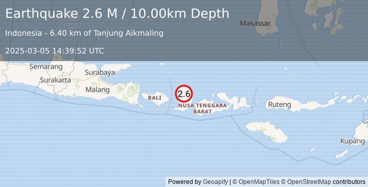 Earthquake Sumbawa Region, Indonesia (2.6 M) (2025-03-05 14:39:52 UTC)