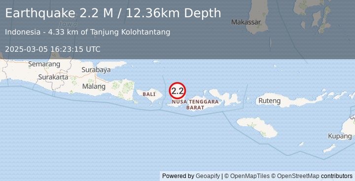 Earthquake Sumbawa Region, Indonesia (2.2 M) (2025-03-05 16:23:15 UTC)