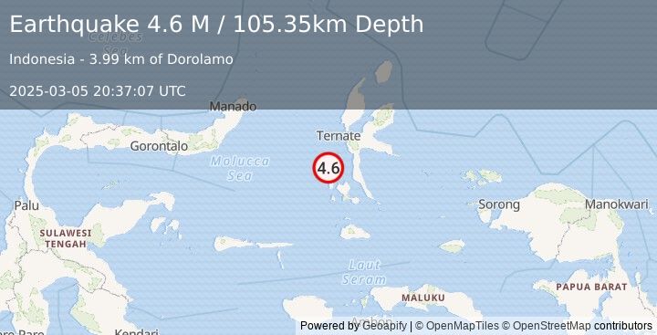 Earthquake Halmahera, Indonesia (4.6 M) (2025-03-05 20:37:07 UTC)