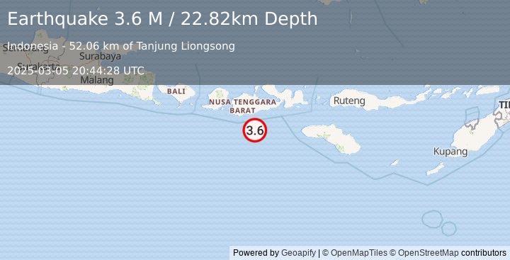 Earthquake Sumbawa Region, Indonesia (3.6 M) (2025-03-05 20:44:28 UTC)