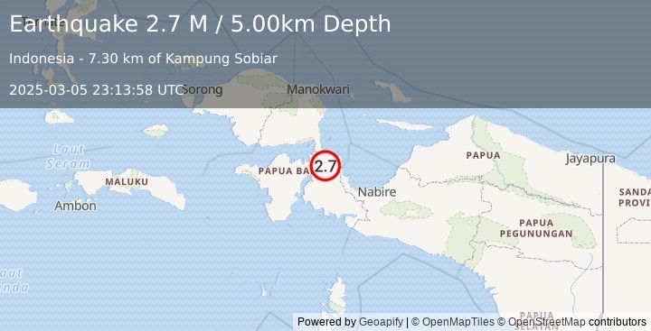 Earthquake West Papua Region, Indonesia (2.7 M) (2025-03-05 23:13:58 UTC)