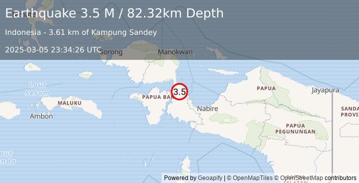 Earthquake West Papua Region, Indonesia (3.5 M) (2025-03-05 23:34:26 UTC)