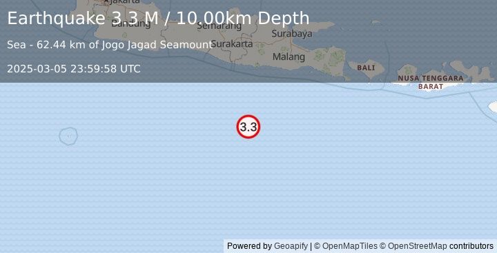 Earthquake South of Java, Indonesia (3.3 M) (2025-03-05 23:59:57 UTC)