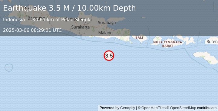 Earthquake South of Java, Indonesia (3.5 M) (2025-03-06 08:29:01 UTC)