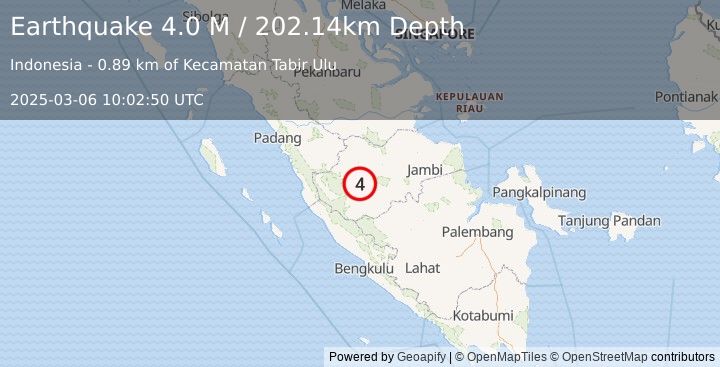 Earthquake Southern Sumatra, Indonesia (4.0 M) (2025-03-06 10:02:50 UTC)