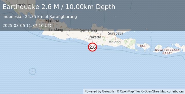 Earthquake Java, Indonesia (2.6 M) (2025-03-06 11:37:10 UTC)