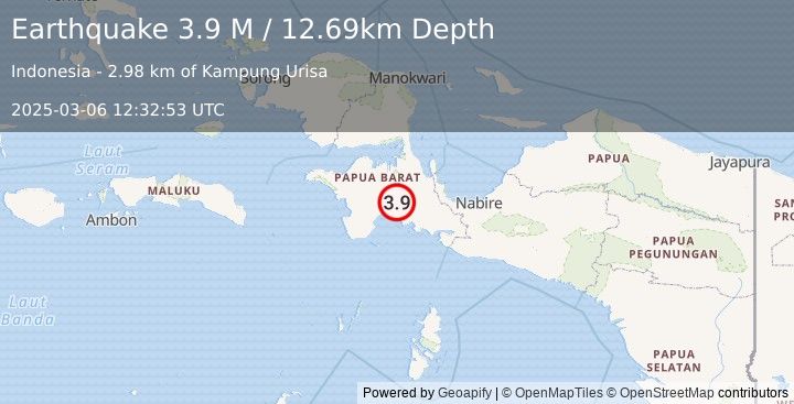 Earthquake West Papua Region, Indonesia (3.9 M) (2025-03-06 12:32:53 UTC)