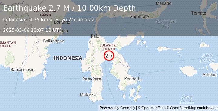 Earthquake Sulawesi, Indonesia (2.7 M) (2025-03-06 13:07:10 UTC)