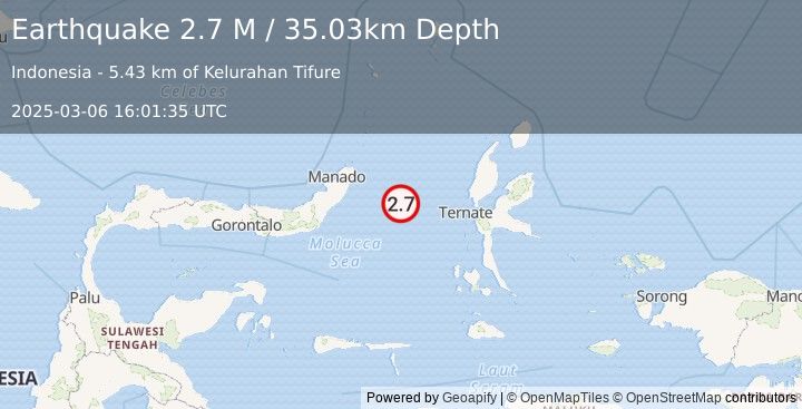 Earthquake Northern Molucca Sea (2.7 M) (2025-03-06 16:01:35 UTC)