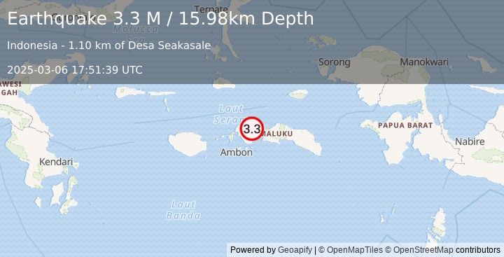 Earthquake Ceram Sea (3.3 M) (2025-03-06 17:51:39 UTC)