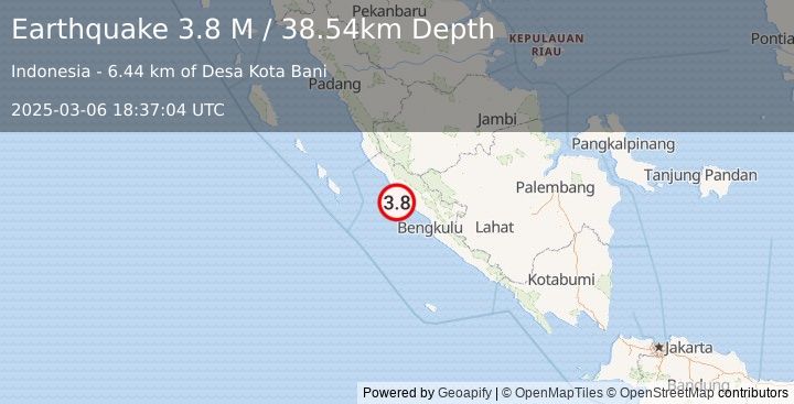 Earthquake Southern Sumatra, Indonesia (3.8 M) (2025-03-06 18:37:04 UTC)