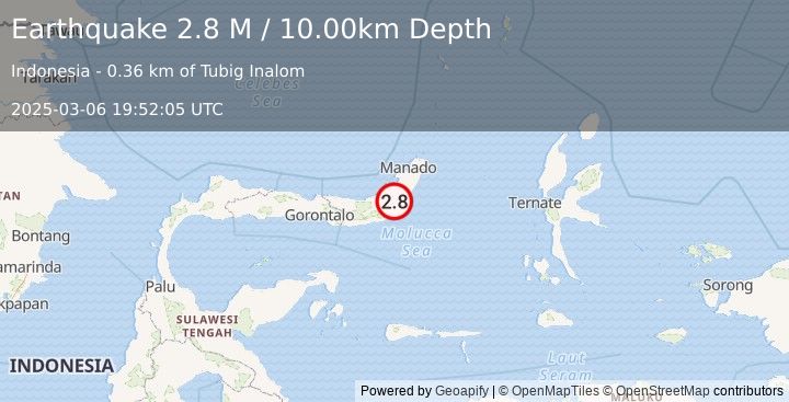 Earthquake Minahassa Peninsula, Sulawesi (2.8 M) (2025-03-06 19:52:05 UTC)