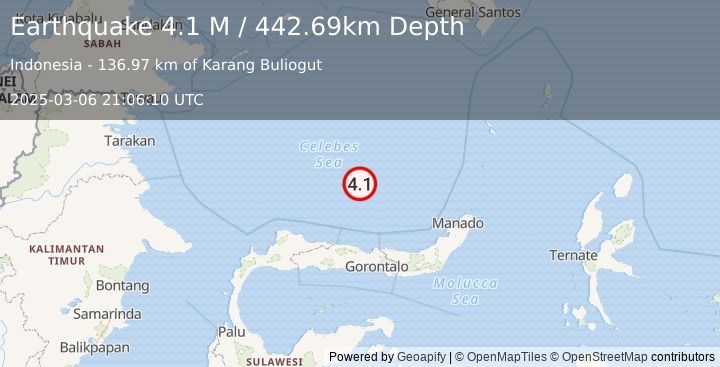 Earthquake Celebes Sea (4.1 M) (2025-03-06 21:06:10 UTC)