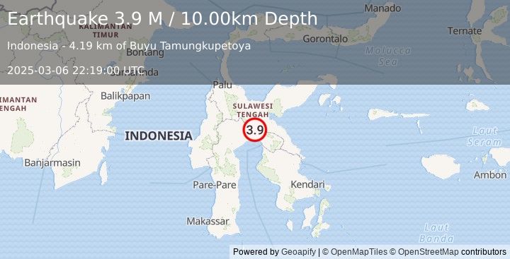 Earthquake Sulawesi, Indonesia (3.9 M) (2025-03-06 22:19:00 UTC)