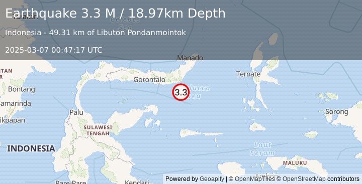 Earthquake Southern Molucca Sea (3.3 M) (2025-03-07 00:47:17 UTC)