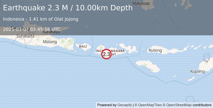 Earthquake Sumbawa Region, Indonesia (2.3 M) (2025-03-07 03:45:16 UTC)