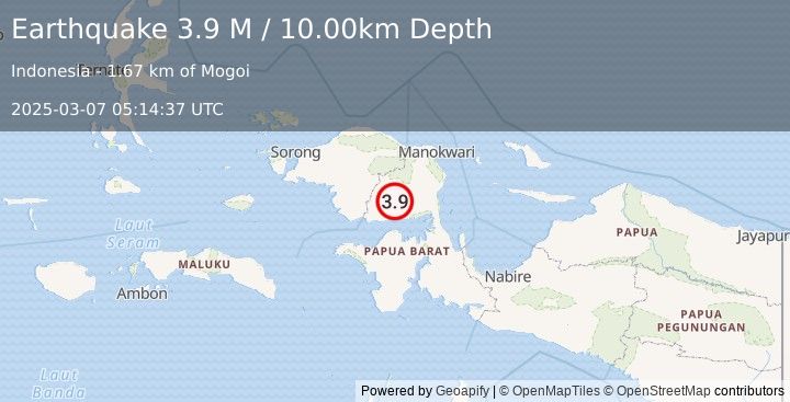 Earthquake West Papua Region, Indonesia (3.9 M) (2025-03-07 05:14:37 UTC)